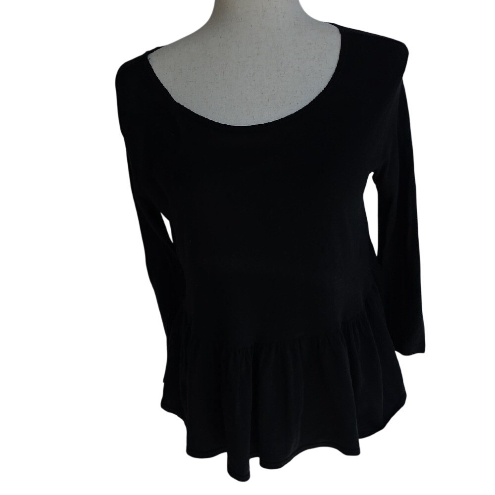 Free People We The Free Black Babydoll Peplum Top Long Sleeve Scoop‎ Neck XS